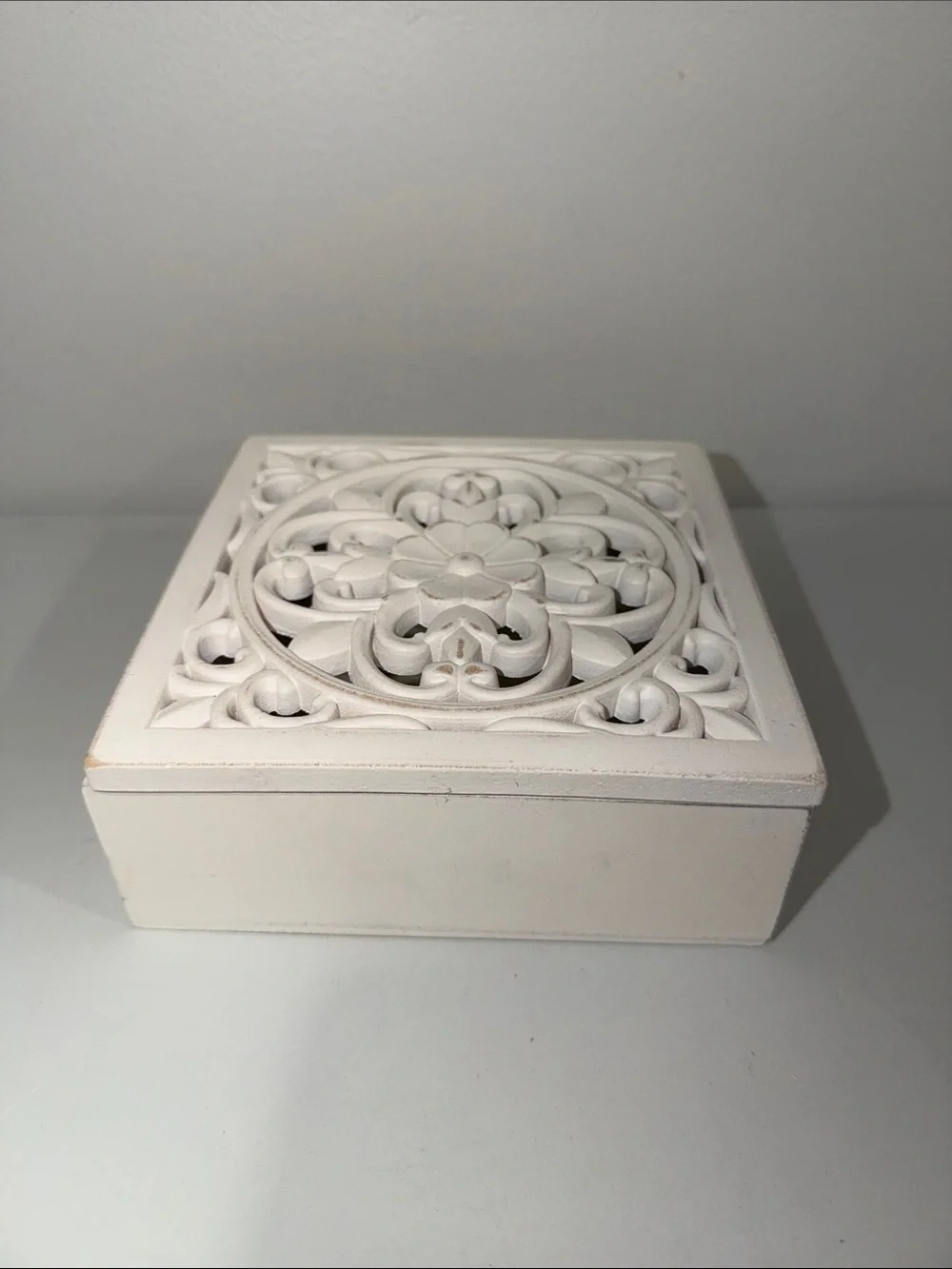 Dollar Tree Shabby Chic Wooden DIY Carved Floral Boxes x 2